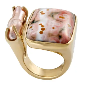 Tandem Ring, Pink Orbicular Jasper