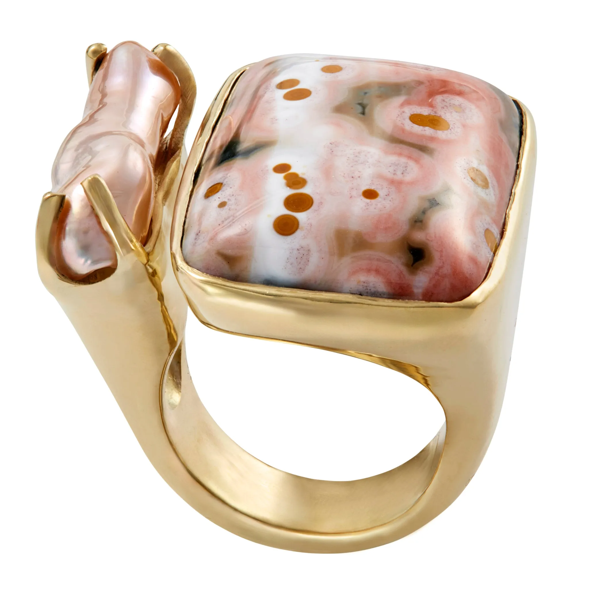 Tandem Ring, Pink Orbicular Jasper