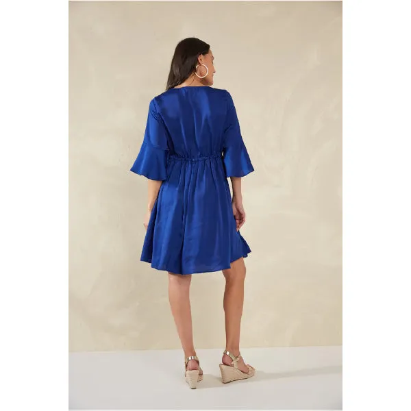 Tie-Waist Mini Dress - Blue