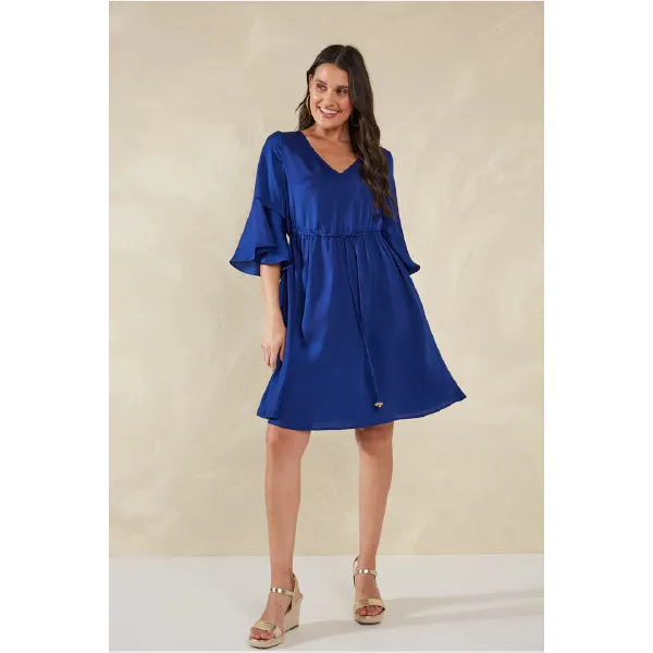 Tie-Waist Mini Dress - Blue
