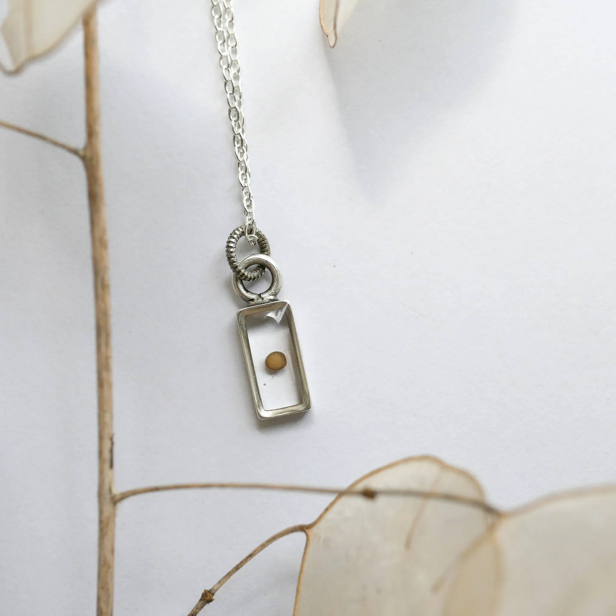 Tiny Rectangle Mustard Seed Pendant