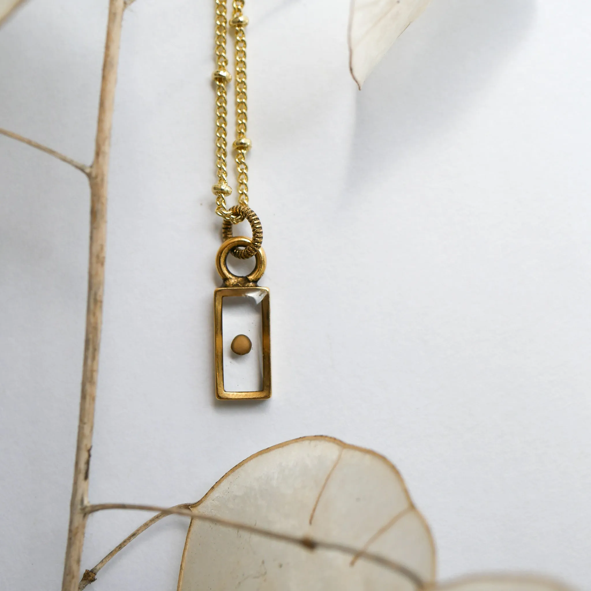 Tiny Rectangle Mustard Seed Pendant