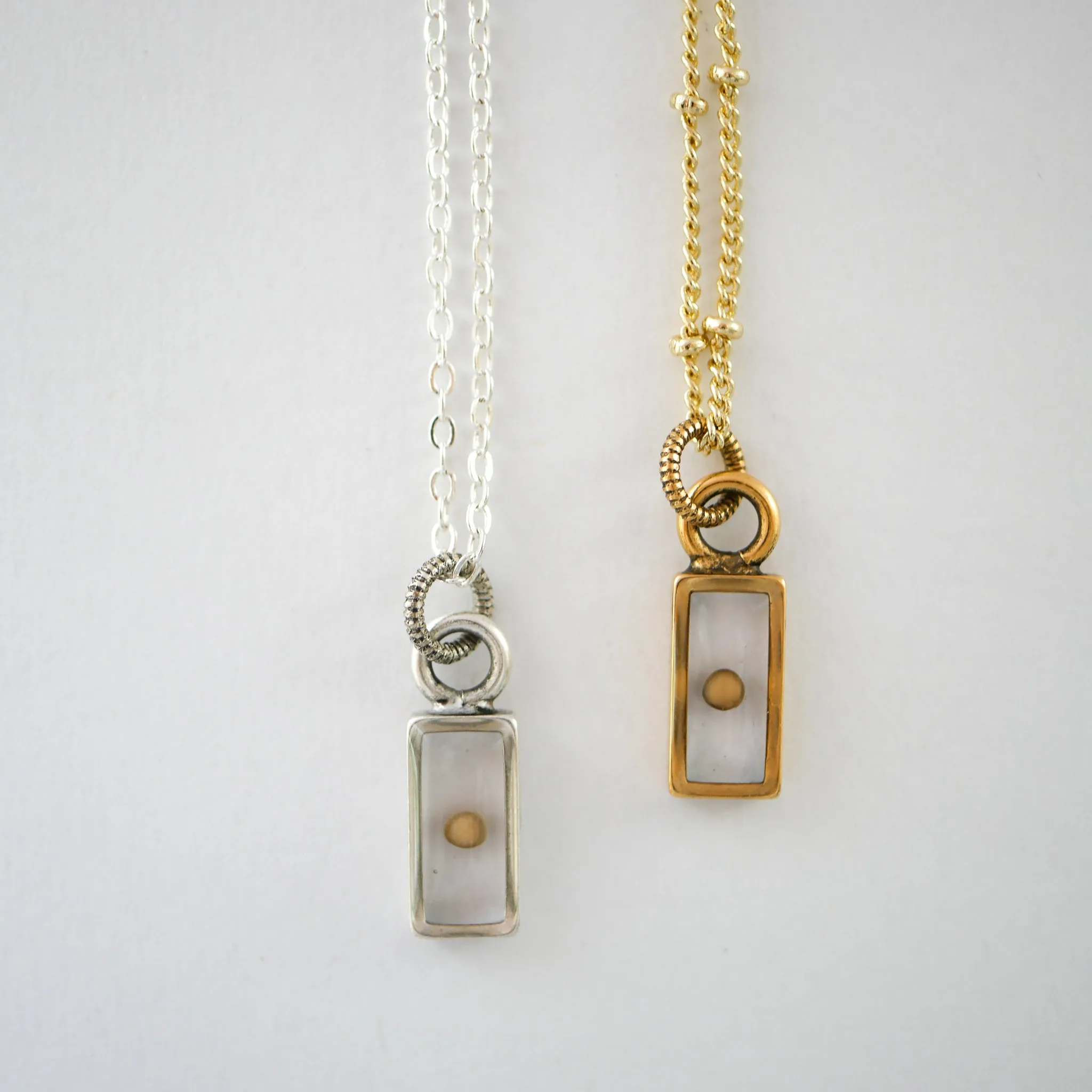 Tiny Rectangle Mustard Seed Pendant