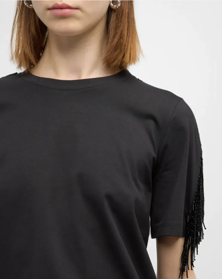 Veronica Beard - Scala Beaded Fringe Top - Black