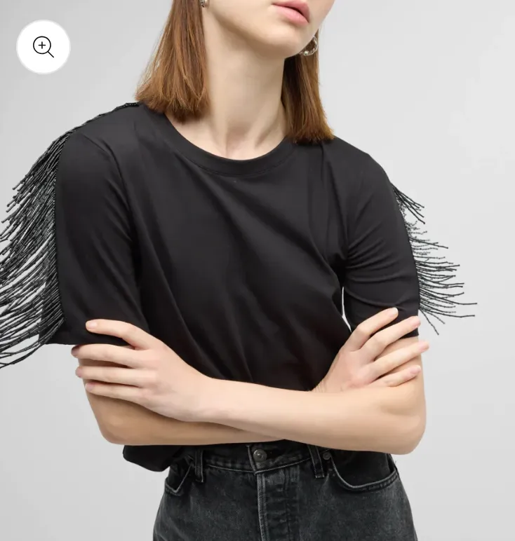 Veronica Beard - Scala Beaded Fringe Top - Black