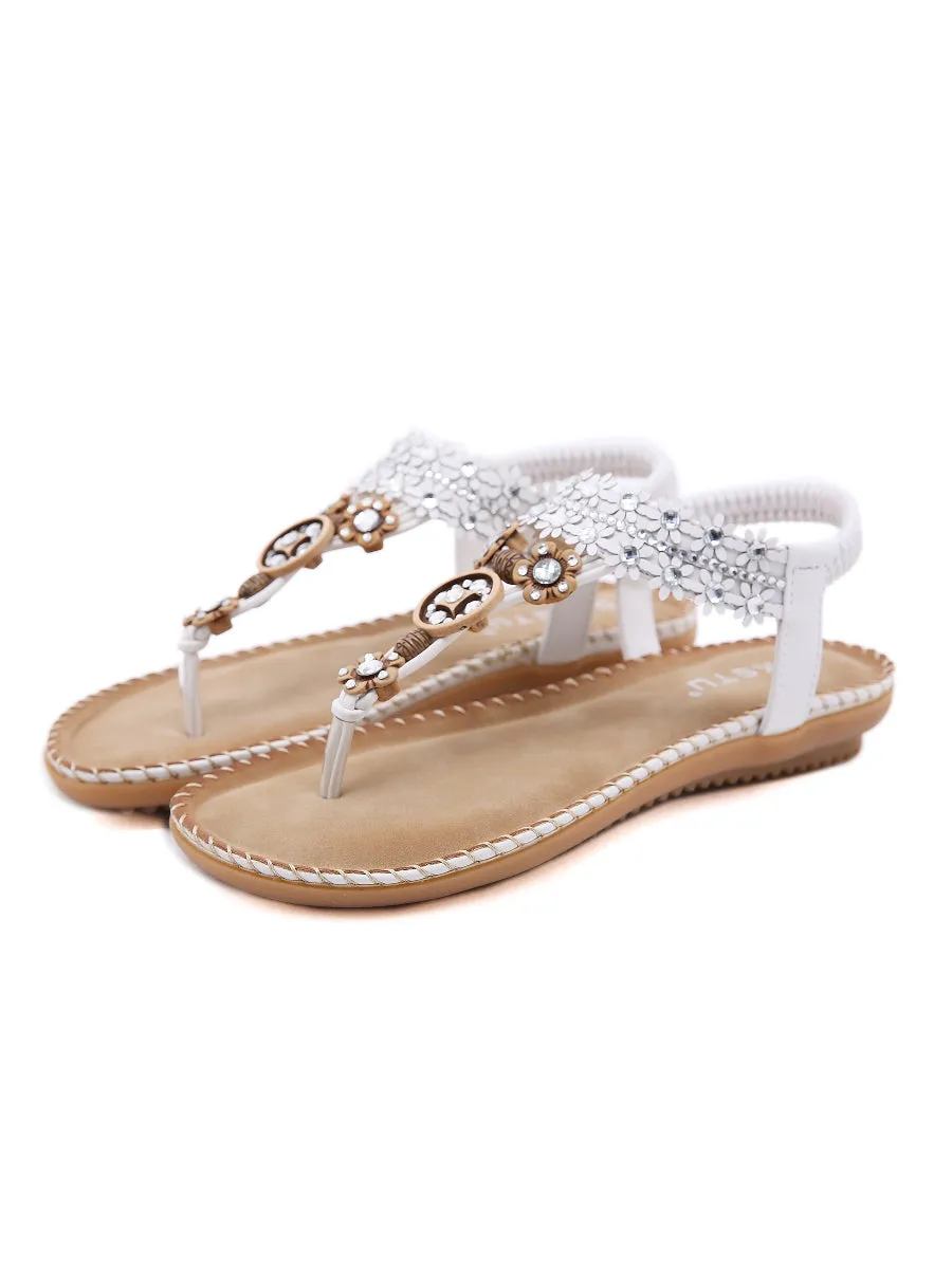 White Floral-Accent Rhinestone Sandal