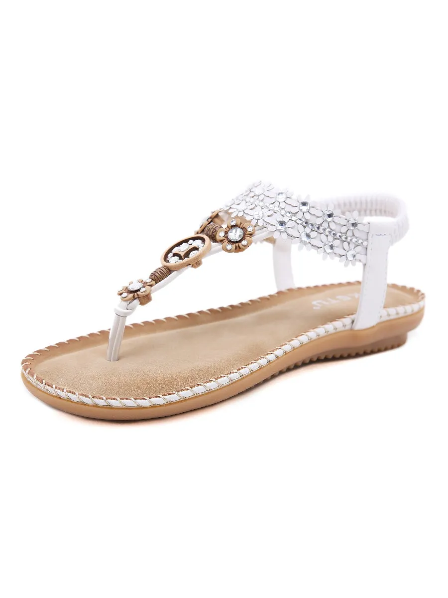 White Floral-Accent Rhinestone Sandal