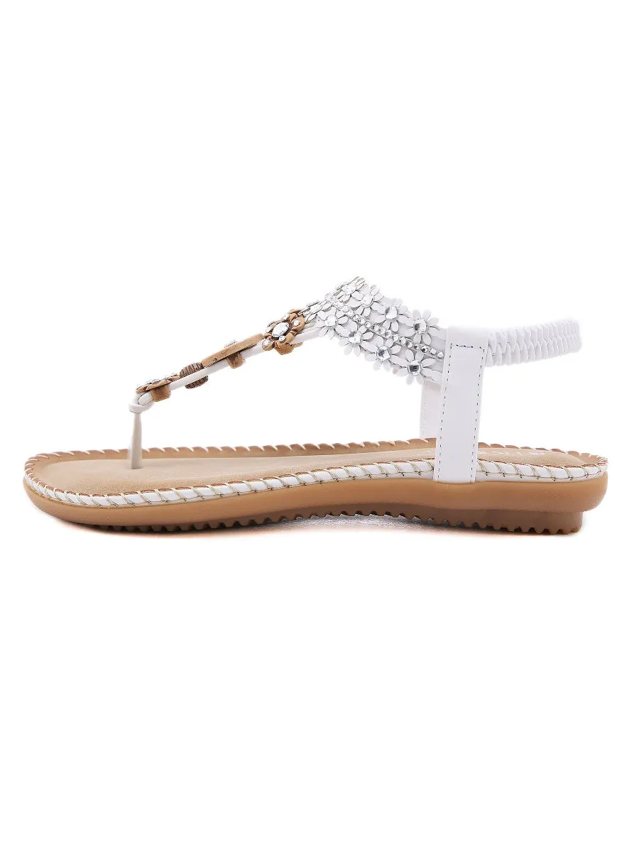 White Floral-Accent Rhinestone Sandal
