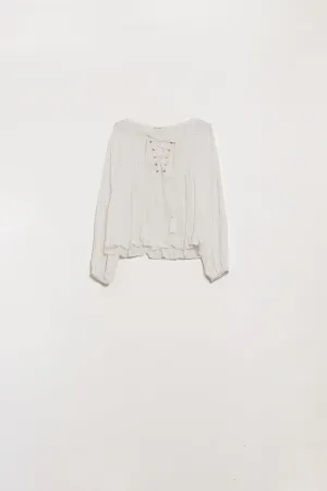 White Shirt With Tassel Ends and cross tie closure
