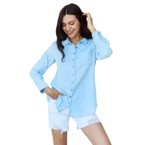 Women's Light Blue Chambray Denim Button Down Shirt