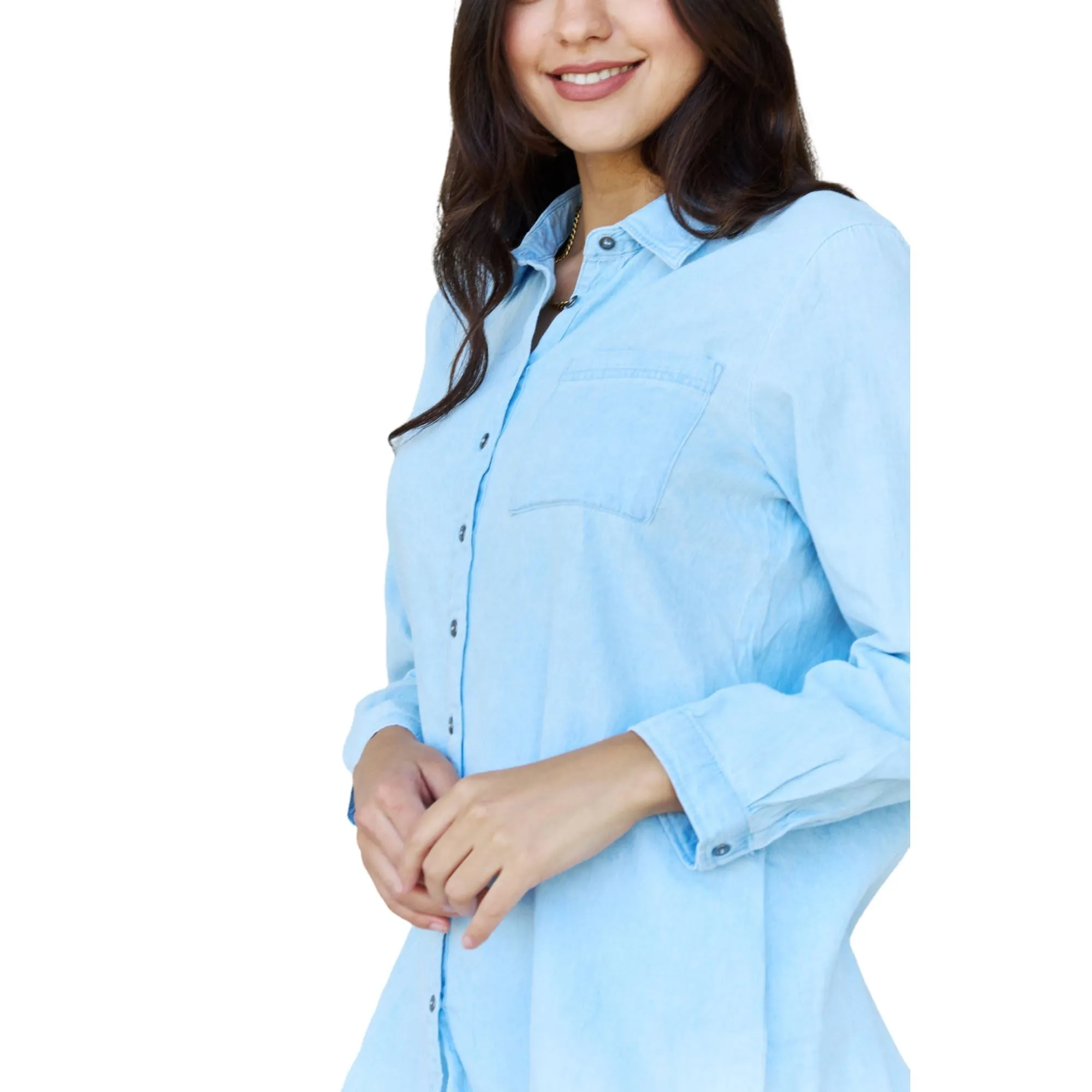Women's Light Blue Chambray Denim Button Down Shirt