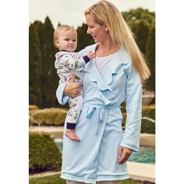 Women's Pima Scalloped Robe with Terry Lining -- Blue