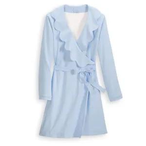 Women's Pima Scalloped Robe with Terry Lining -- Blue