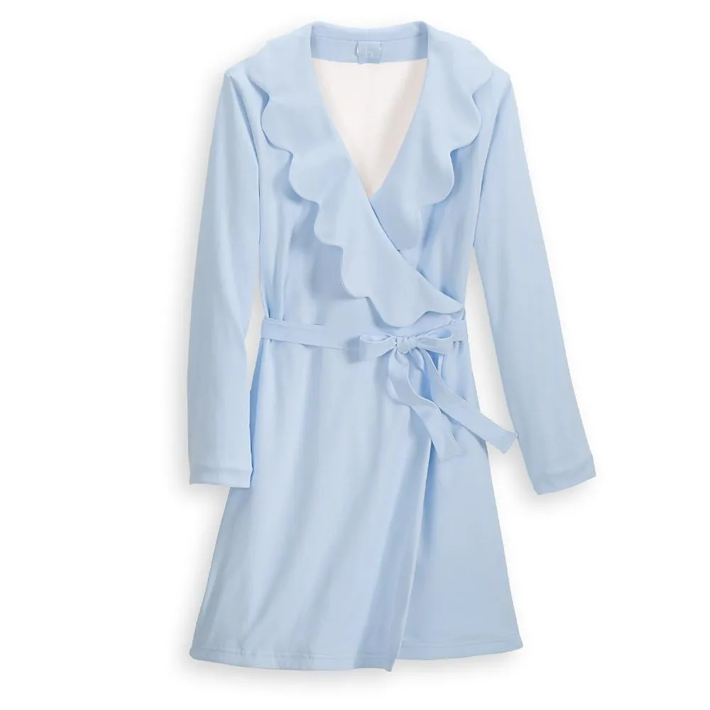 Women's Pima Scalloped Robe with Terry Lining -- Blue