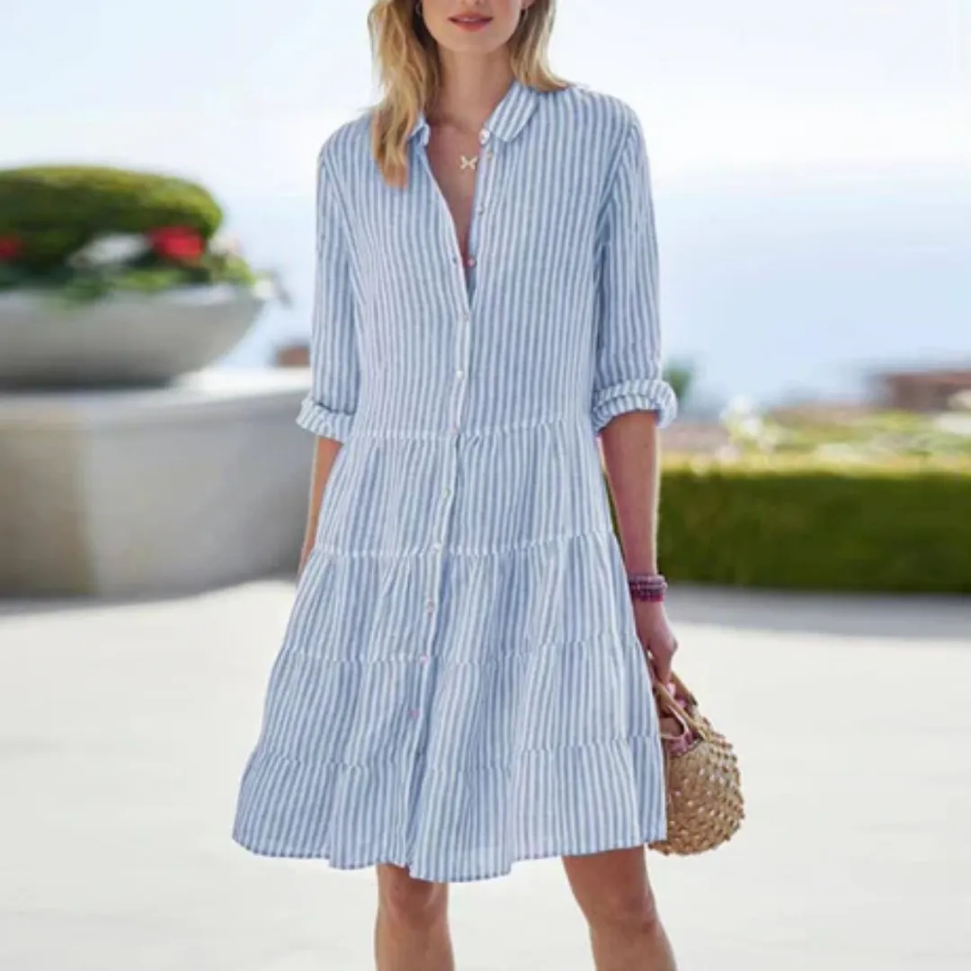 Women's Summer Stripped Shirt Dress | Midi