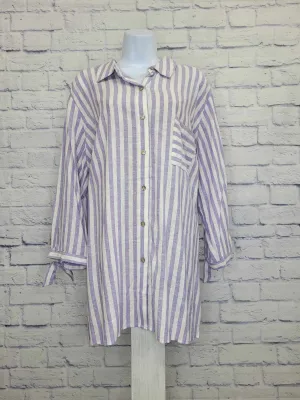 XLARGE LILAC A575905 Susan Graver PURE Yarn-Dyed Regular Linen Blend Button Front Shirt