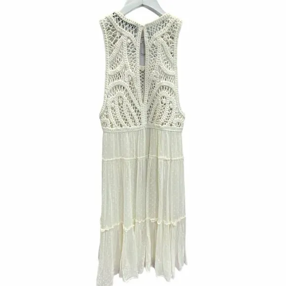Zara Babydoll Dress Cream Size XS Sleeveless Crochet Fringe Swing Bohemian